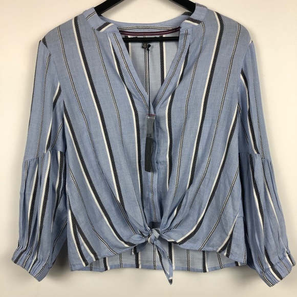 Michael Stars Stream Tie Front Top in Blue Stripe - Picture 3 of 6